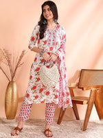 Thumbnail for Ode by House of Pataudi Floral Printed Pure Cotton Kurta with Trousers & Dupatta - Distacart