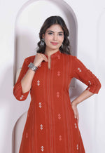 Thumbnail for Miravan Womens Rust Color Abstract Printed Cotton Kurta With Palazzo - Dista