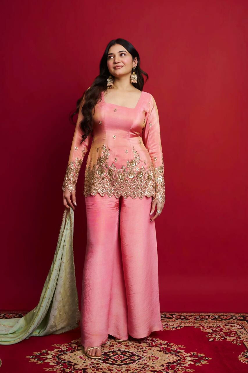 Teeya Creation Pink Color Heavy Shimmer Silk Embroidery Work Party Wear Suit - Distacart