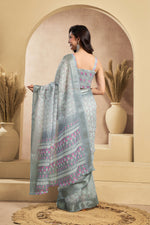 Thumbnail for Vastranavya Grey Digital Printed Linen Ready To Wear Designer Saree with Unstitched Blouse - Distacart