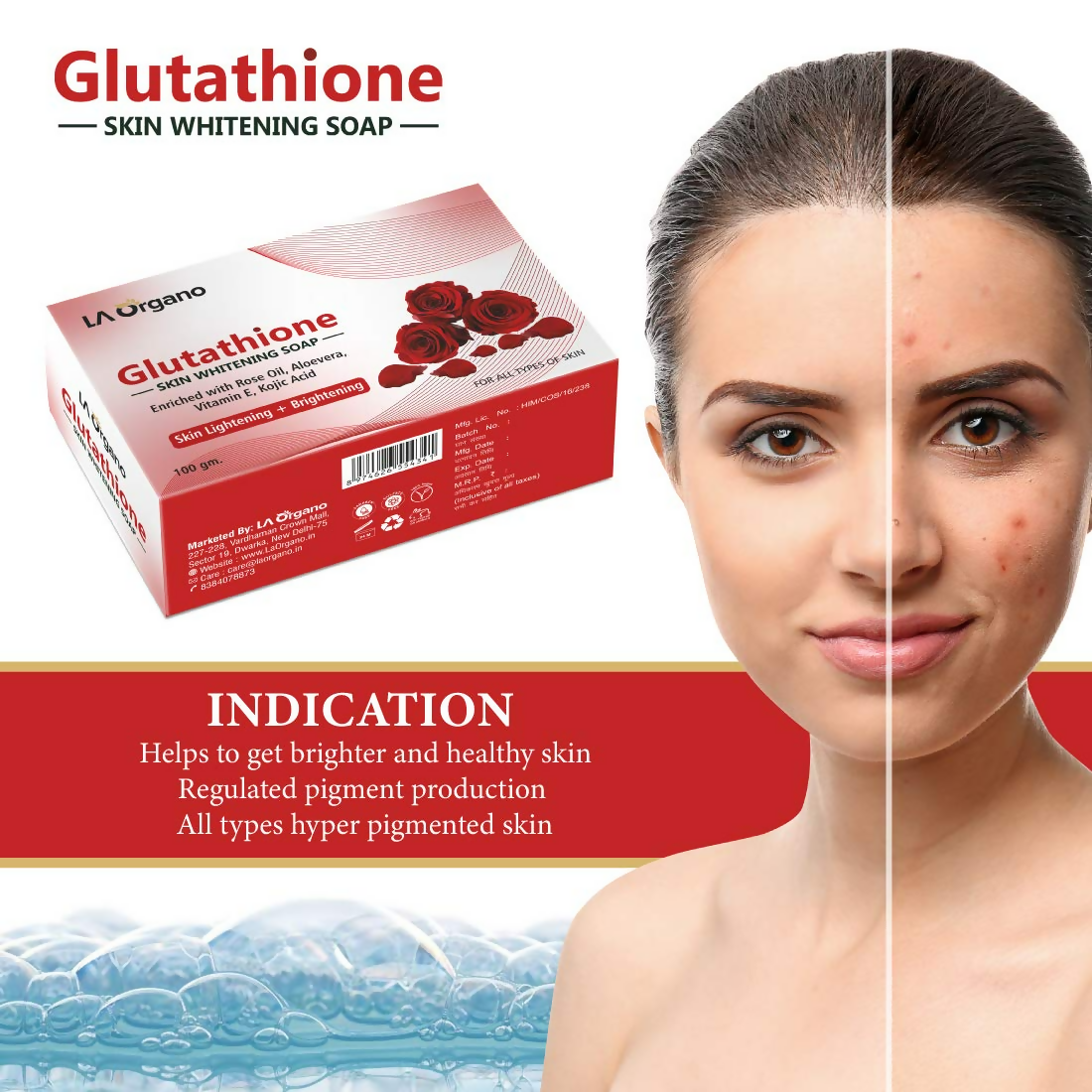 LA Organo Glutathione Rose Skin Lightening & Brightening Soap - Distacart