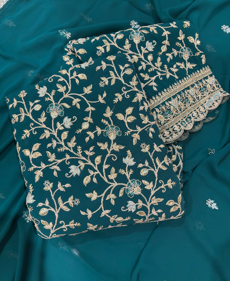 KC Teal Blue Straight Suit For Women Georgette Fabric - Dista
