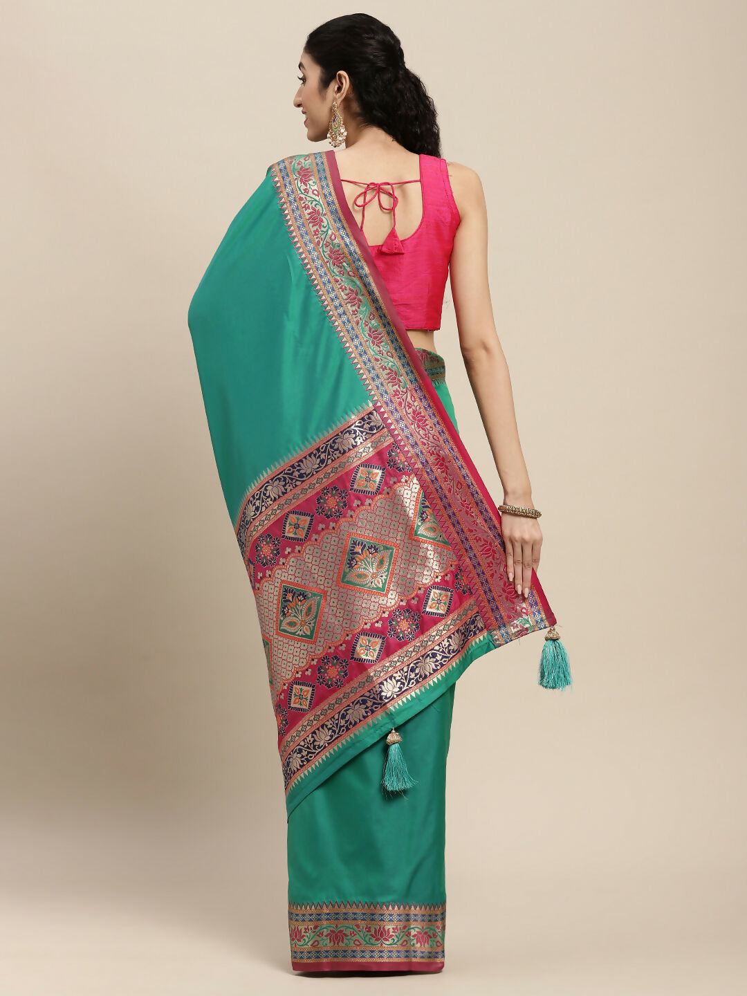 Shree Shyam Fashion Silk Blend Rama Saree - Distacart