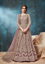 Thumbnail for Anaita Light_Brown Embroidered Net Anarkali Suit - Distacart