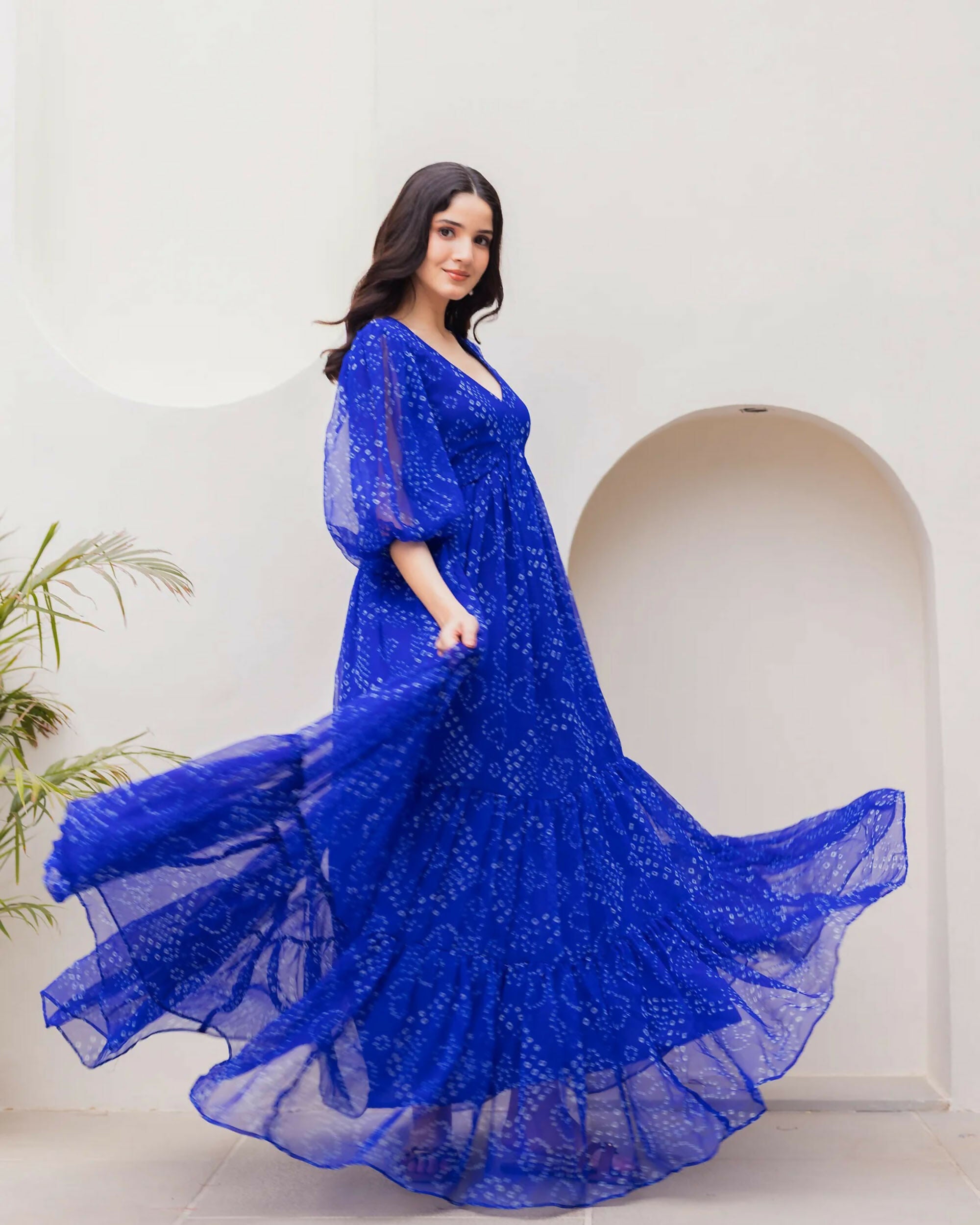 Aayaa Designer crape hand work Multi indo western - Blue