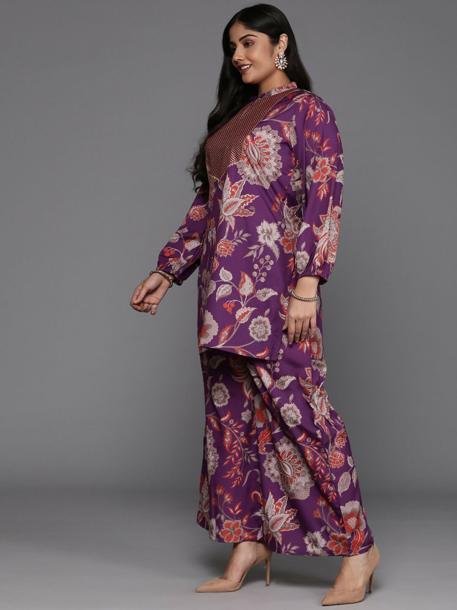 Ahalyaa Women's Traditional Wear Co-ords - Purple - Distacart