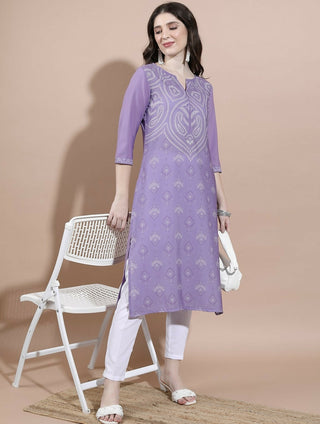 Cheera Women Stylish Hand Block Printed Cotton Blend Flared Kurta - Purpale - Distacart