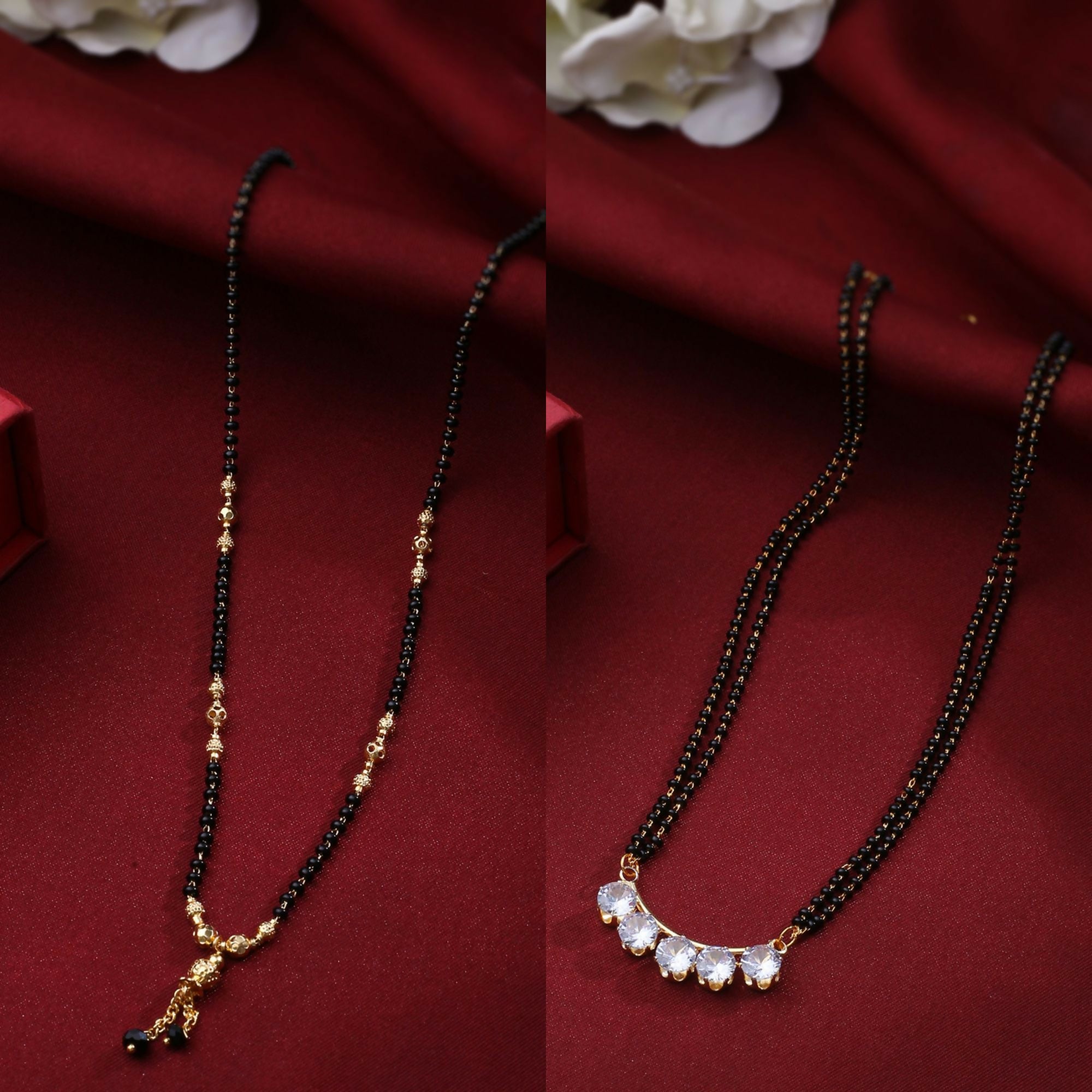 NVR Women's's Set of 2 Black Gold-Plated Beaded Mangalsutra With Ad Stone - Distacart
