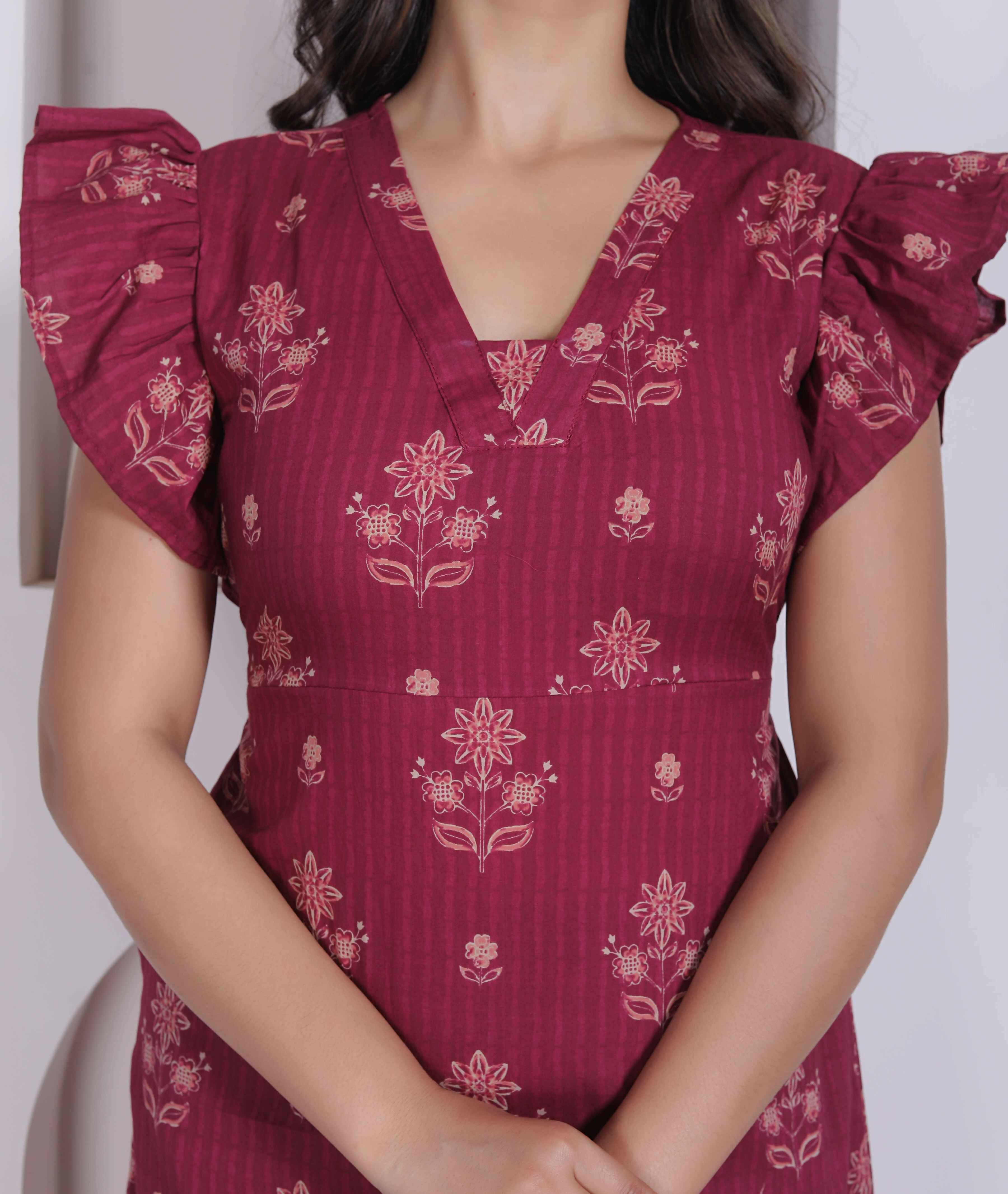 Miravan Women Empire Waist Maroon Mini Length Dress - Dista