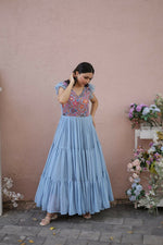 Thumbnail for Jyoti Fashion Women's Grey Printed with Sequins Faux Georgette Anarkali Dress - Distacart