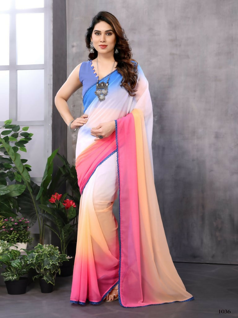 Partywear Designer Multi Georgette Fancy Saree - Satrangi - Distacart