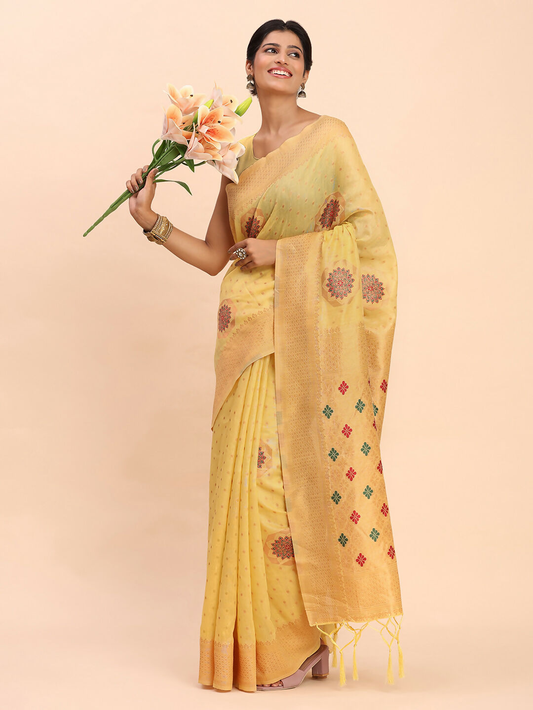 Astita Linen Cotton Yellow Saree
