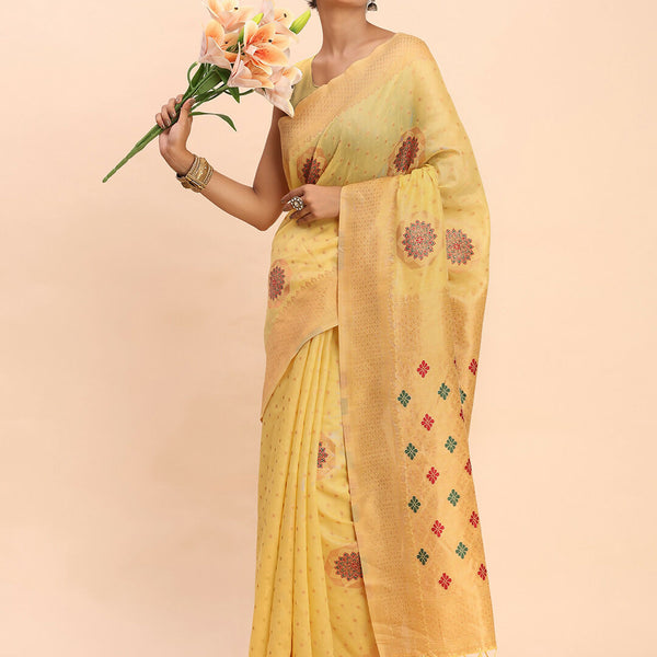 Astita Linen Cotton Yellow Saree