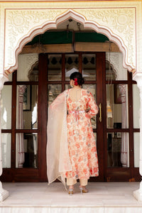 Thumbnail for Vaasva Women Cream Organza Floral Print & Embroidered Anarkali Kurta, Pant & Dupatta set - Distacart