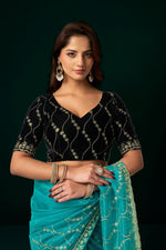 Thumbnail for Joban Fashion Turquoise Net Party Wear Sarees - Distacart