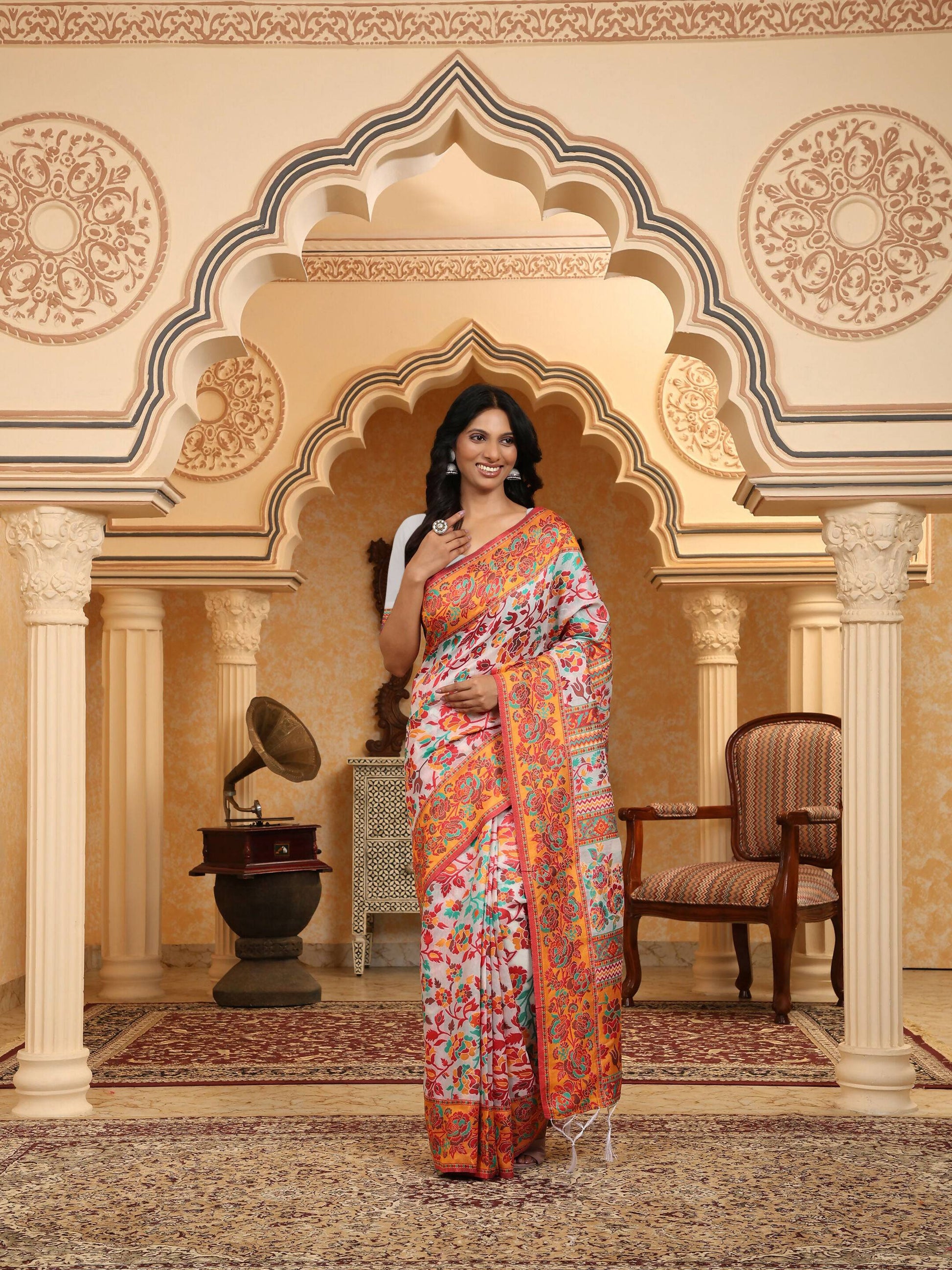 Shree Shyam Fashion Linen Cotton(Woven Work) Multicolour Saree - Distacart