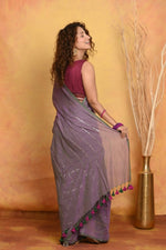 Thumbnail for Very Much Indian Designer Mul Cotton Handloom Saree with Sequins - Dual Tone Lavender - Distacart
