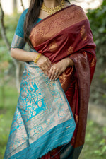 Thumbnail for Vishnu Weaves Women's Maroon Banarasi Silk Saree with Blouse - Distacart