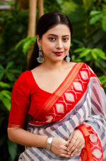 Thumbnail for Grey Polycotton Ethnic Motifs Saree with Unstitched Blouse - A2M