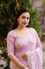 Thumbnail for Pink Pure Chiffon Woven Design Saree with Unstitched Blouse - Hiral Fashion - Distacart