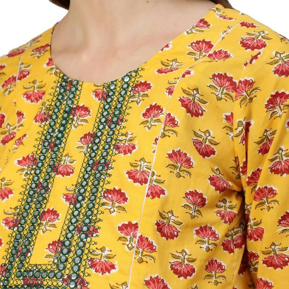 Anubhutee Women's Cotton Knee-Length Floral Printed Maternity A-Line Midi Yellow Dress - Distacart