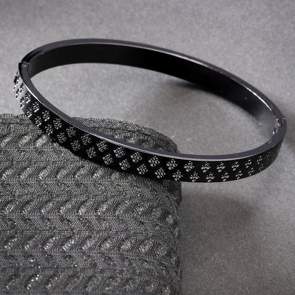 NVR Men's Black Rhodium-Plated Stainless Steel Kada Bracelet - Distacart