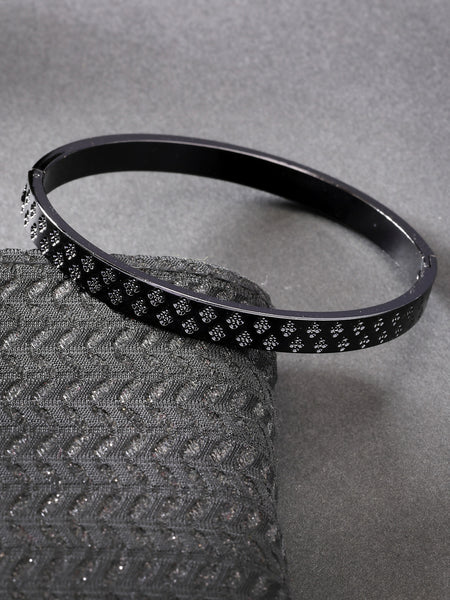 NVR Men's Black Rhodium-Plated Stainless Steel Kada Bracelet - Distacart