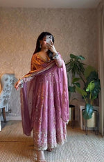 Thumbnail for Teeya Creation Pink Color Faux Georgette Long Party Wear Gown - Distacart