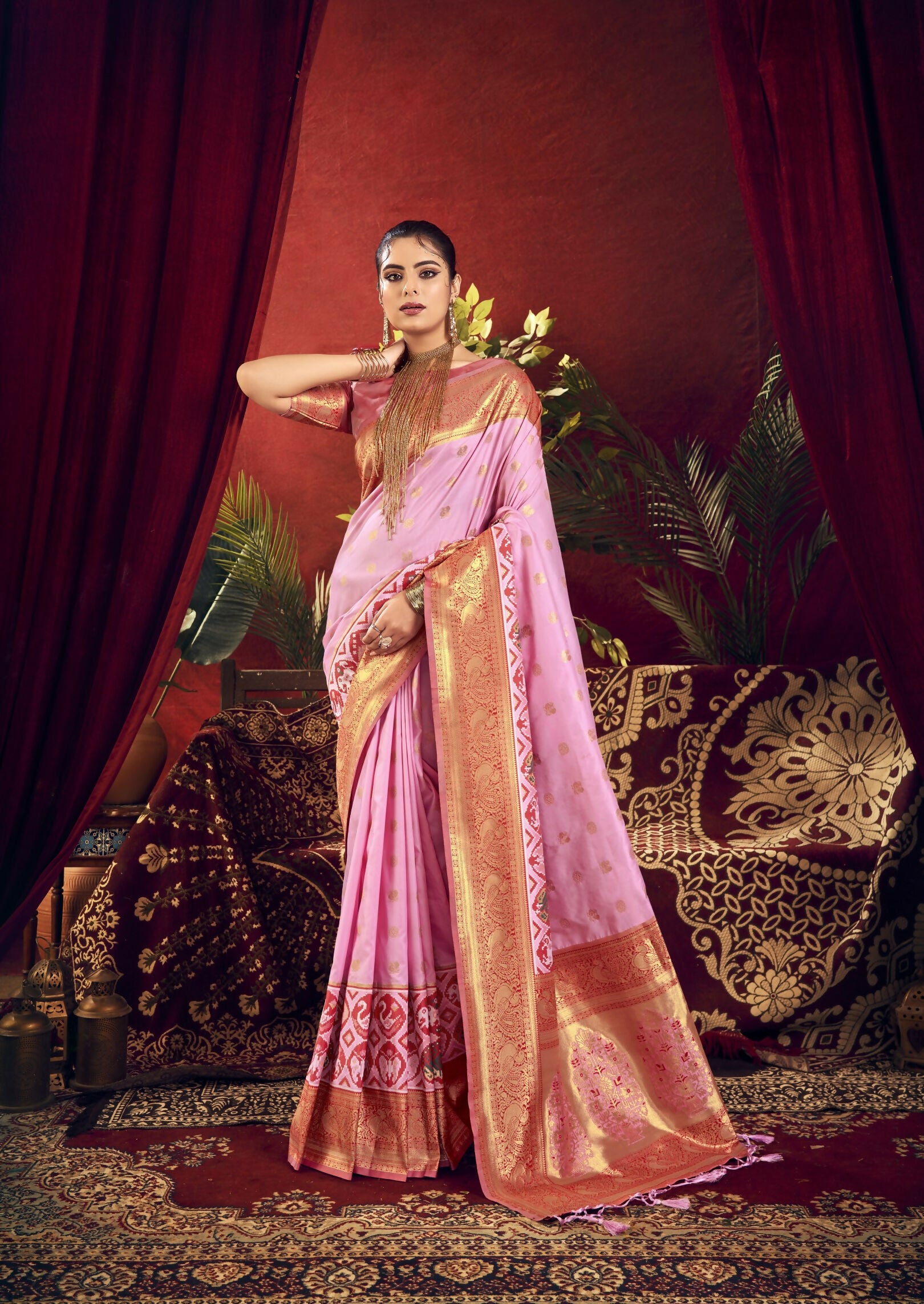 Vishnu Weaves Women's Baby-Pink Paithani Silk Saree with Blouse - Distacart