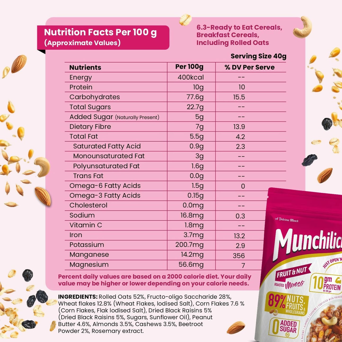 Munchilicious Muesli - Fruit & Nut, 75% Nuts, Grains, Seeds, Fruits & Berries - Distacart
