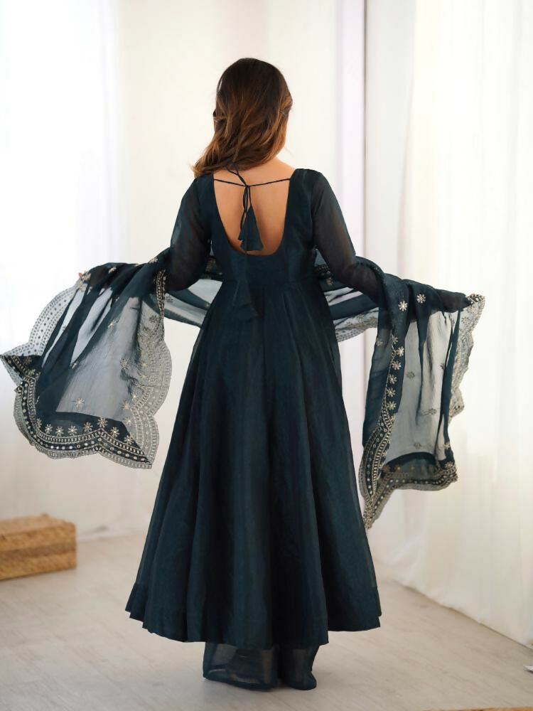 Joban Fashion Blue Chinnon Silk Sequence Embroidery Work Readymade Kurta Set