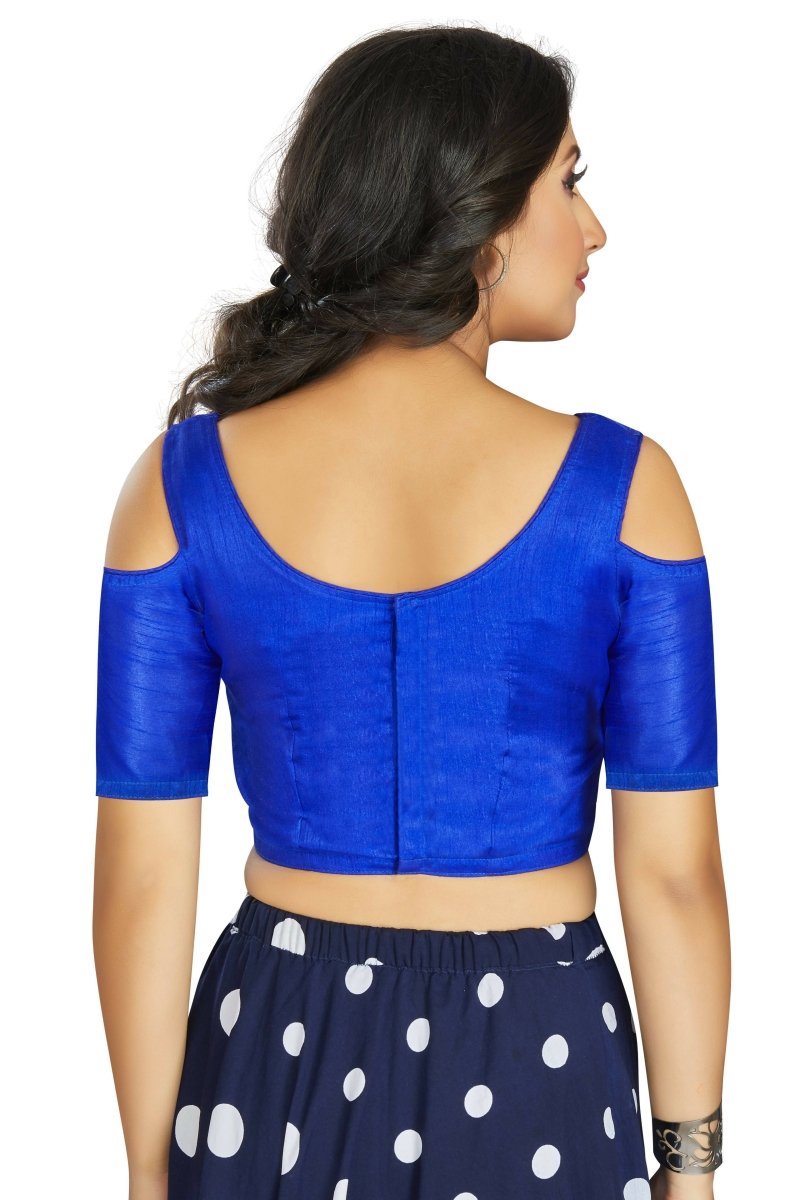 Aastha Fashion Women's Blue Art Silk Cold Shoulder Sleeve Readymade Blouse - Distacart