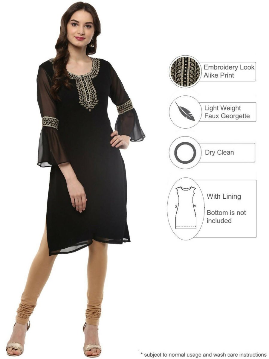 Ahalyaa Women's Black Georgette Glitter Print Kurta - Distacart