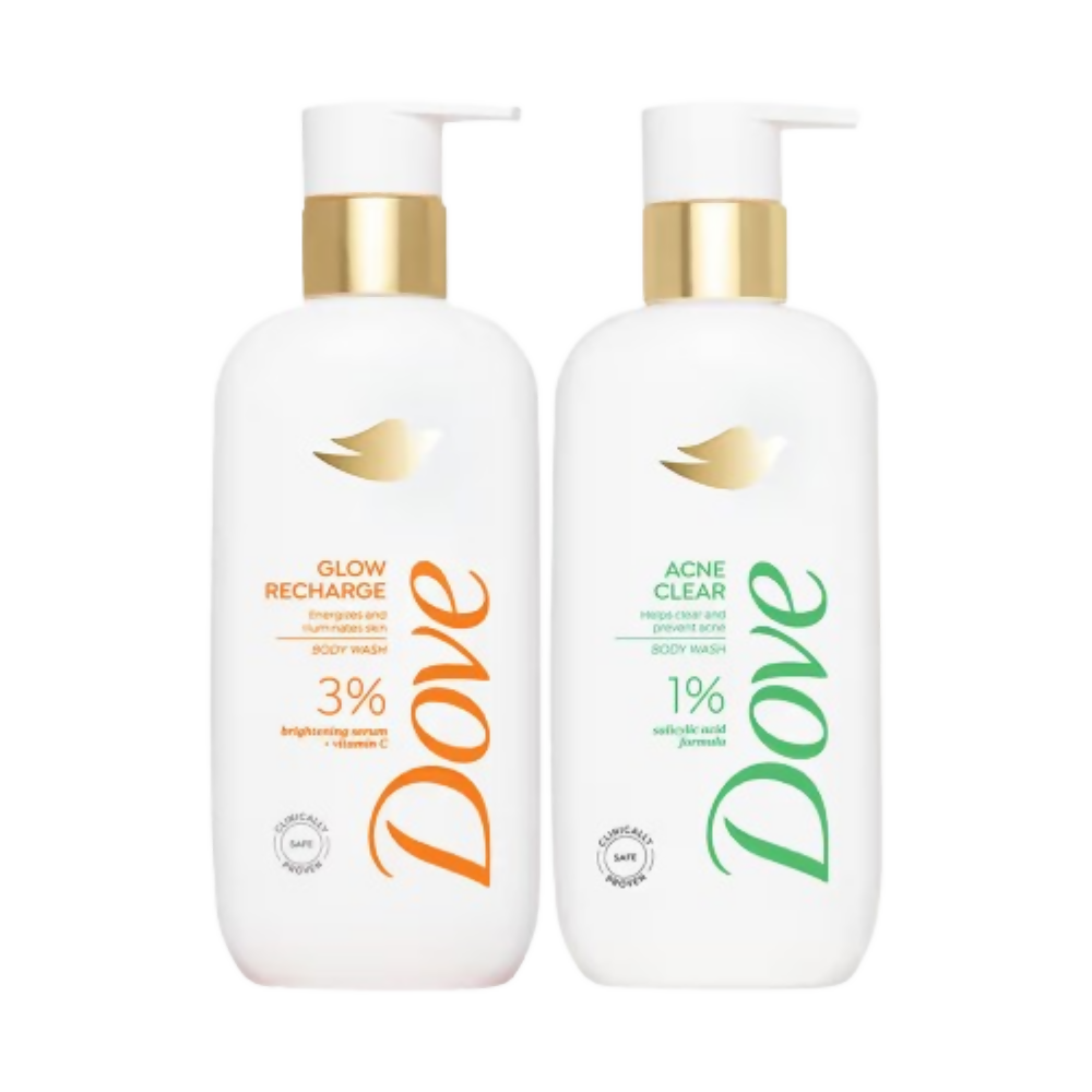 Dove Glow Recharge Exfoliating & Acne Clear Serum Body Wash Combo