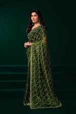 Thumbnail for Joban Fashion Green Net Party Wear Sarees - Distacart