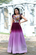 Thumbnail for Jyoti Fashion Women's Wine Sequins Embroidery Faux Blooming Anarkali Dress - Distacart