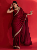Thumbnail for NOZ2TOZ Women's Satin Maroon Embellished Designer Saree With Blouse Piece - Distacart