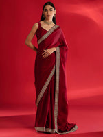 Thumbnail for NOZ2TOZ Women's Satin Maroon Embellished Designer Saree With Blouse Piece - Distacart