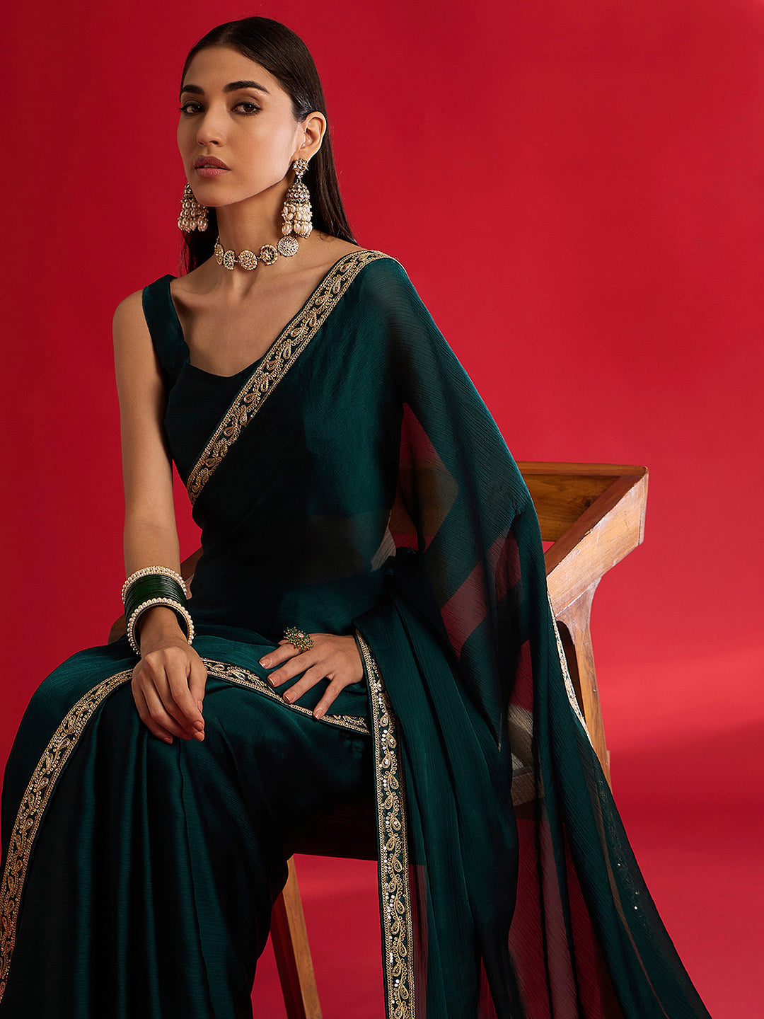 NOZ2TOZ Women's Satin Teal blue Embellished Designer Saree With Blouse Piece - Distacart