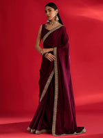 Thumbnail for NOZ2TOZ Women's Satin Magenta Embellished Designer Saree With Blouse Piece - Distacart