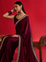 Thumbnail for NOZ2TOZ Women's Satin Magenta Embellished Designer Saree With Blouse Piece - Distacart