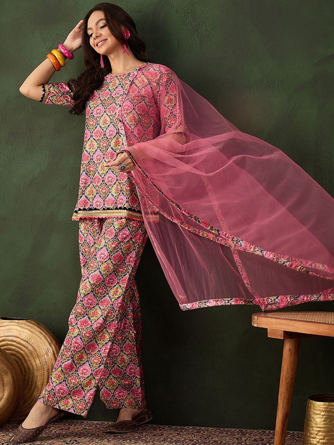 Sangria Printed Straight Kurta & Trouser With Dupatta - Distacart