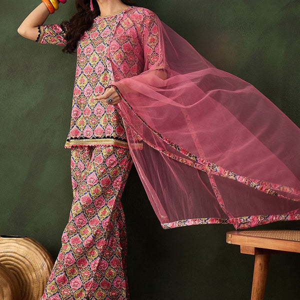 Sangria Printed Straight Kurta & Trouser With Dupatta - Distacart