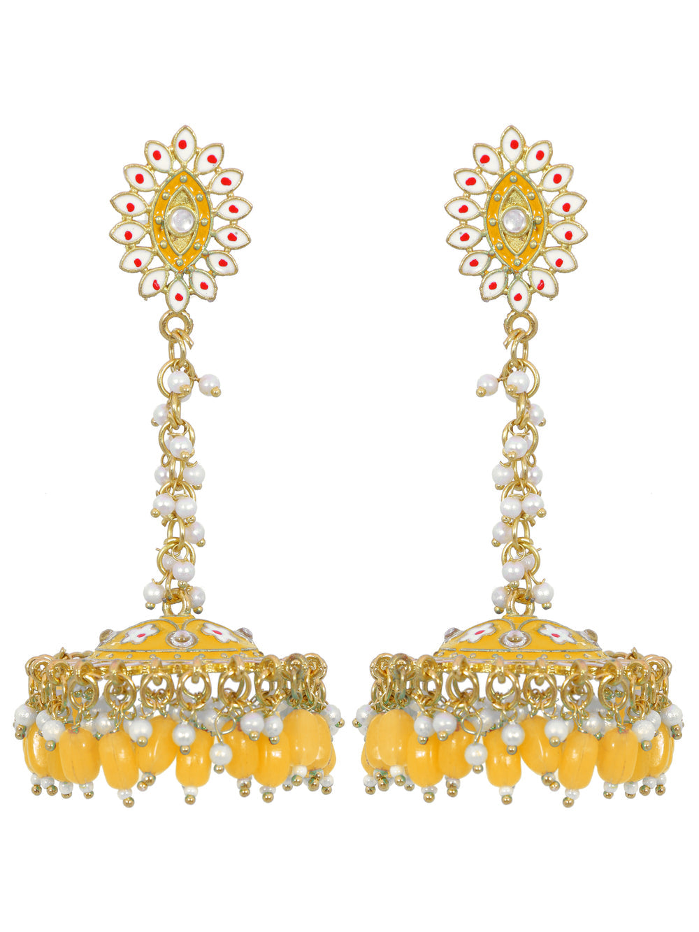 Stylish Partywear Yellow Meenakari Jhumki Earrings for Womens by House of Ree - Distacart