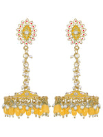 Thumbnail for Stylish Partywear Yellow Meenakari Jhumki Earrings for Womens by House of Ree - Distacart