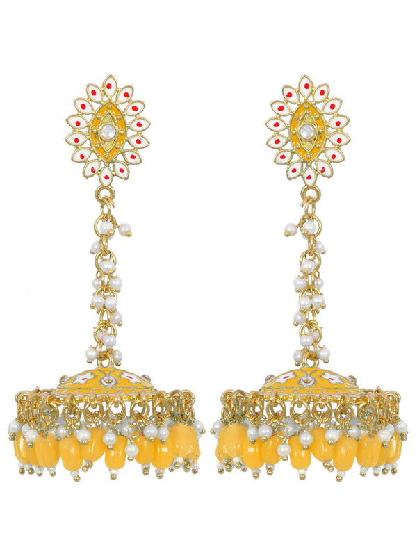 Stylish Partywear Yellow Meenakari Jhumki Earrings for Womens by House of Ree - Distacart
