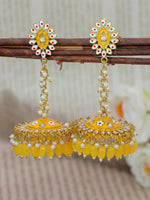 Thumbnail for Stylish Partywear Yellow Meenakari Jhumki Earrings for Womens by House of Ree - Distacart
