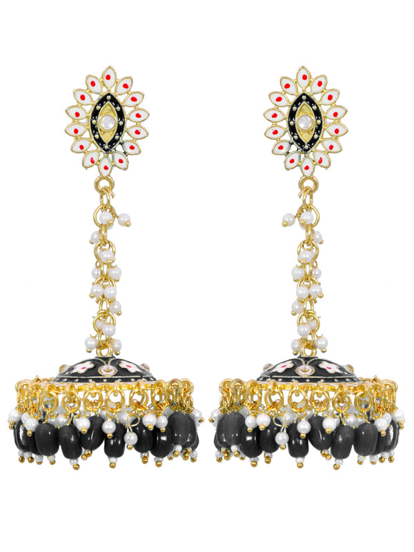 Stylish Partywear Black Meenakari Jhumki Earrings for Womens by House of Ree - Distacart