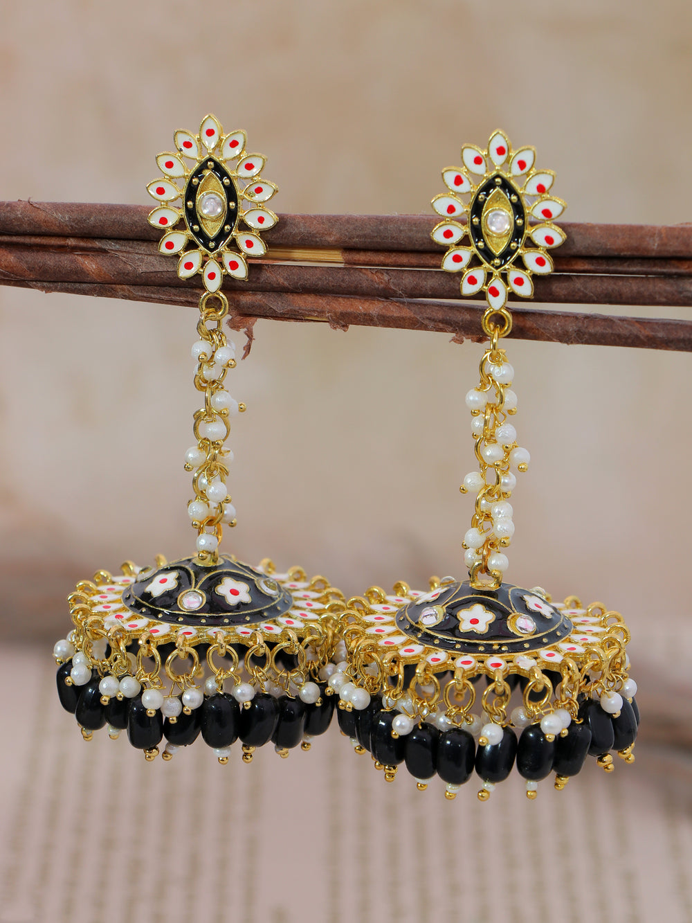 Stylish Partywear Black Meenakari Jhumki Earrings for Womens by House of Ree - Distacart