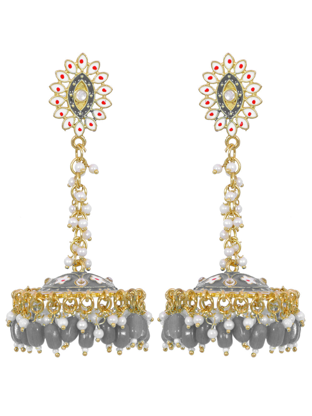 Stylish Partywear Gray Meenakari Jhumki Earrings for Womens by House of Ree - Distacart